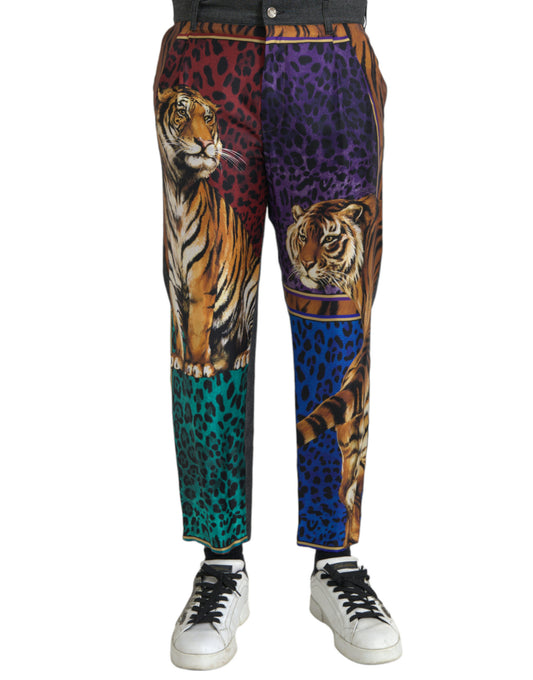 Multicolor Tiger Leopard Cotton Loose Tapered Pants