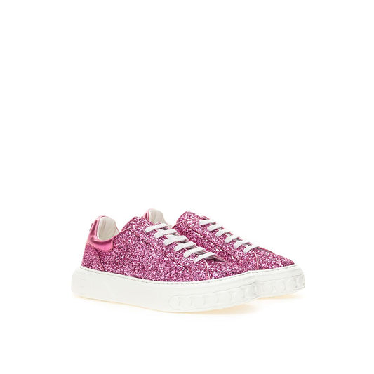 Fuchsia Fabric And Leather Low Top Sneakers