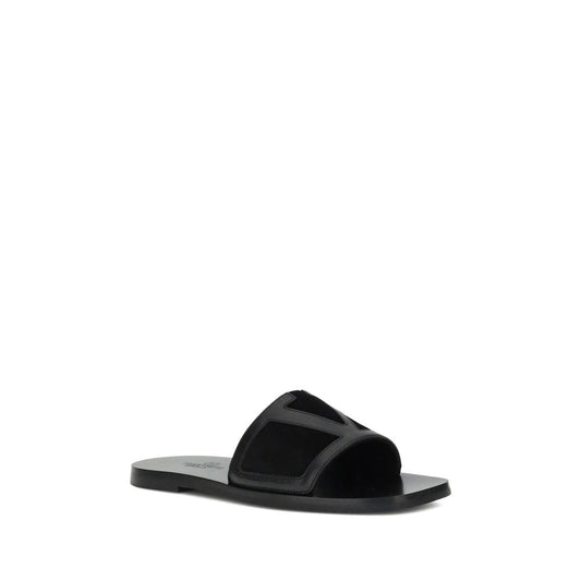 Black Calf Leather Bos Taurus Flat Sandals