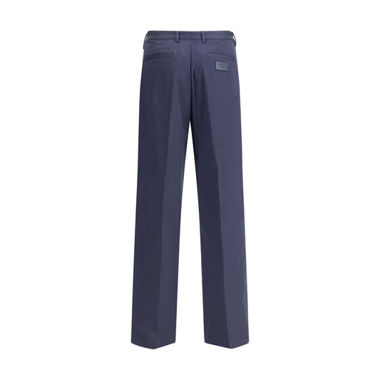 Blue Cotton Casual Pants