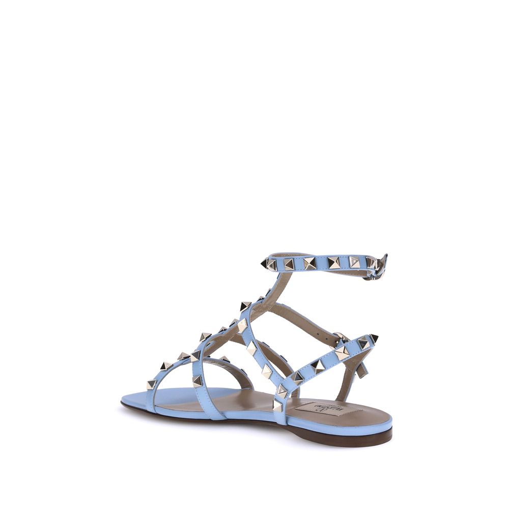 Light Blue Calf Leather Bos Taurus Flat Sandals