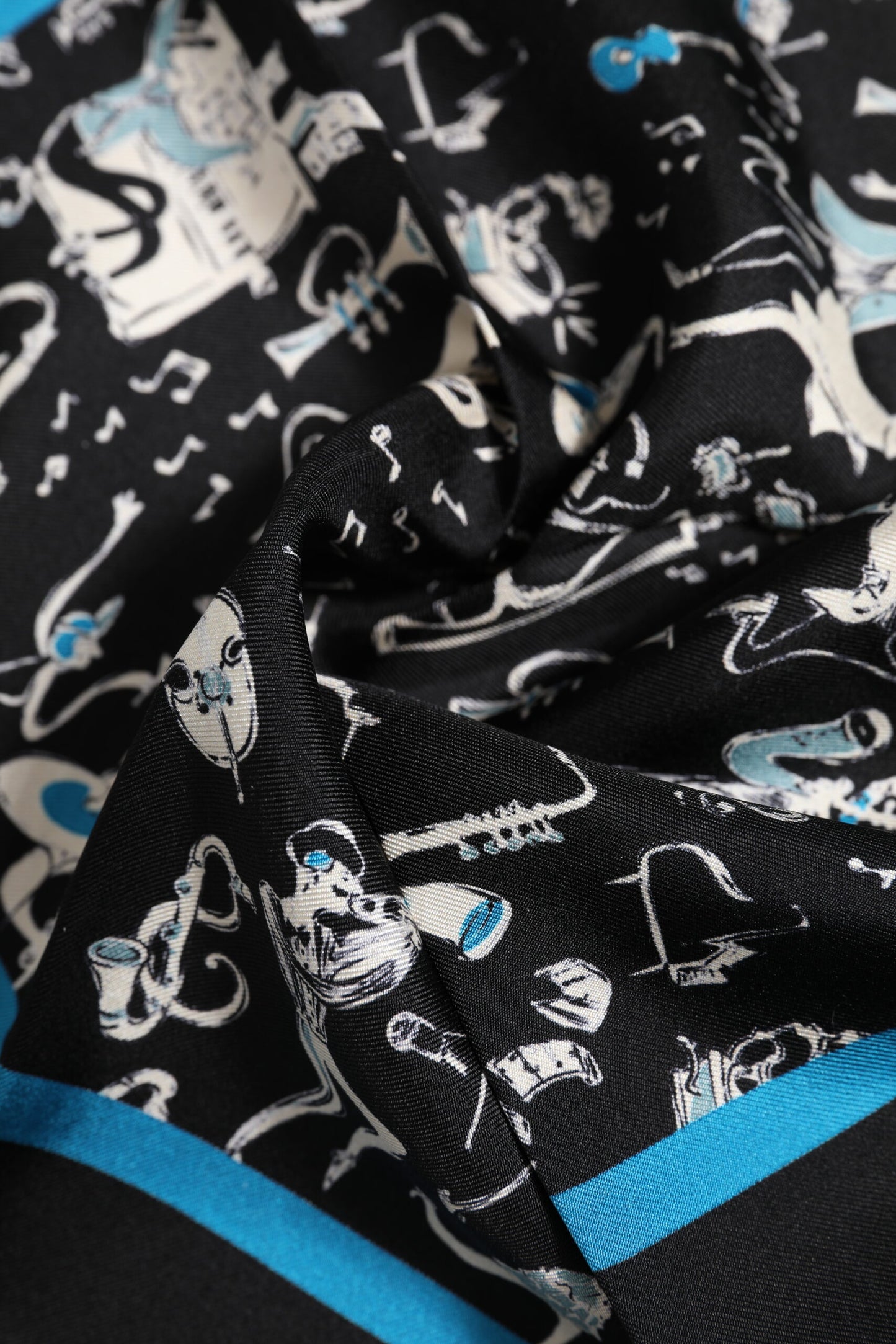 Black Jazz Club Silk Square Men Foulard Scarf