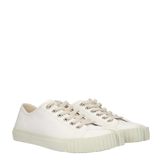 White Fabric Low Top Sneakers