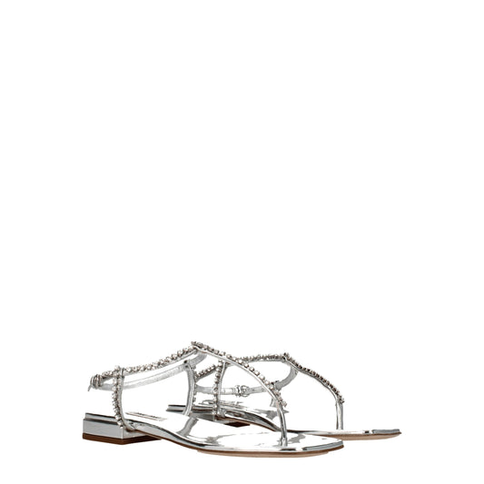 Gray Leather Flip-Flop Sandals