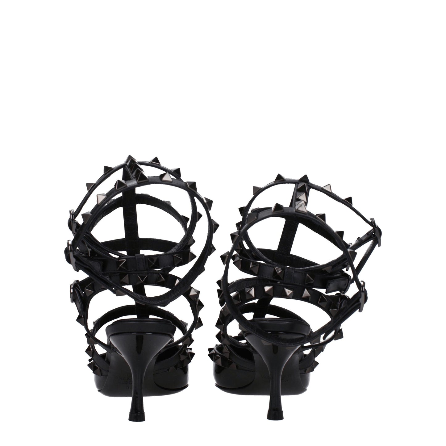 Black Leather Stiletto Heel Sandals