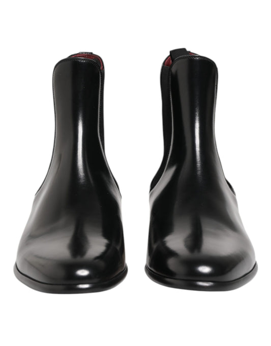 Black Chelsea Slip On Mid Calf Boots Shoes