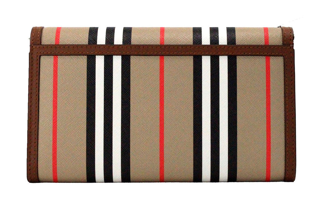 Hannah Icon Stripe Archive Tan E-Canvas Leather Wallet Crossbody Bag