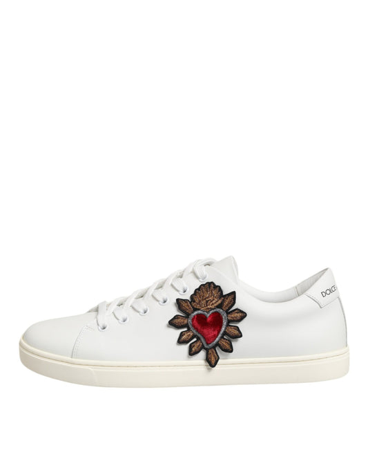 White Leather Sacre Heart Patch Sneakers Shoes
