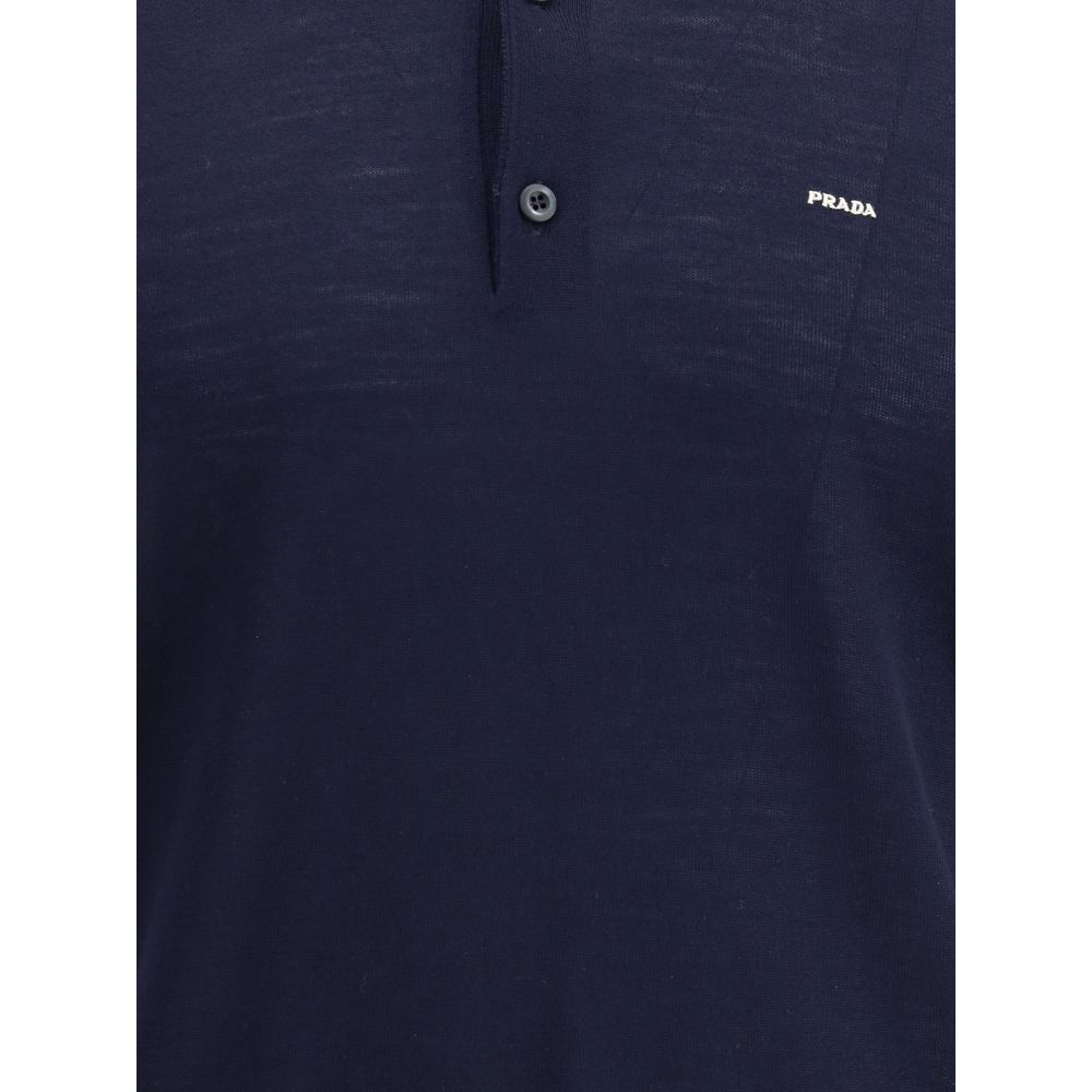 Blue Fleece Wool Polo Shirt
