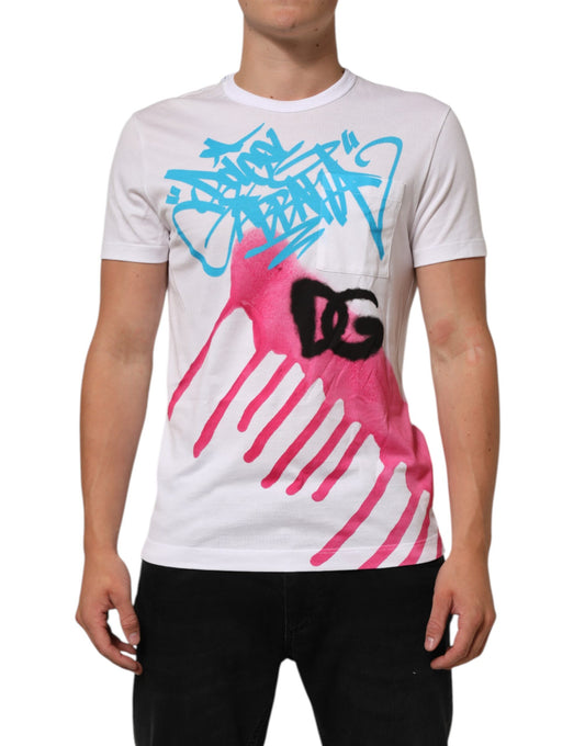 White Graphic Print Cotton Crew Neck T-shirt