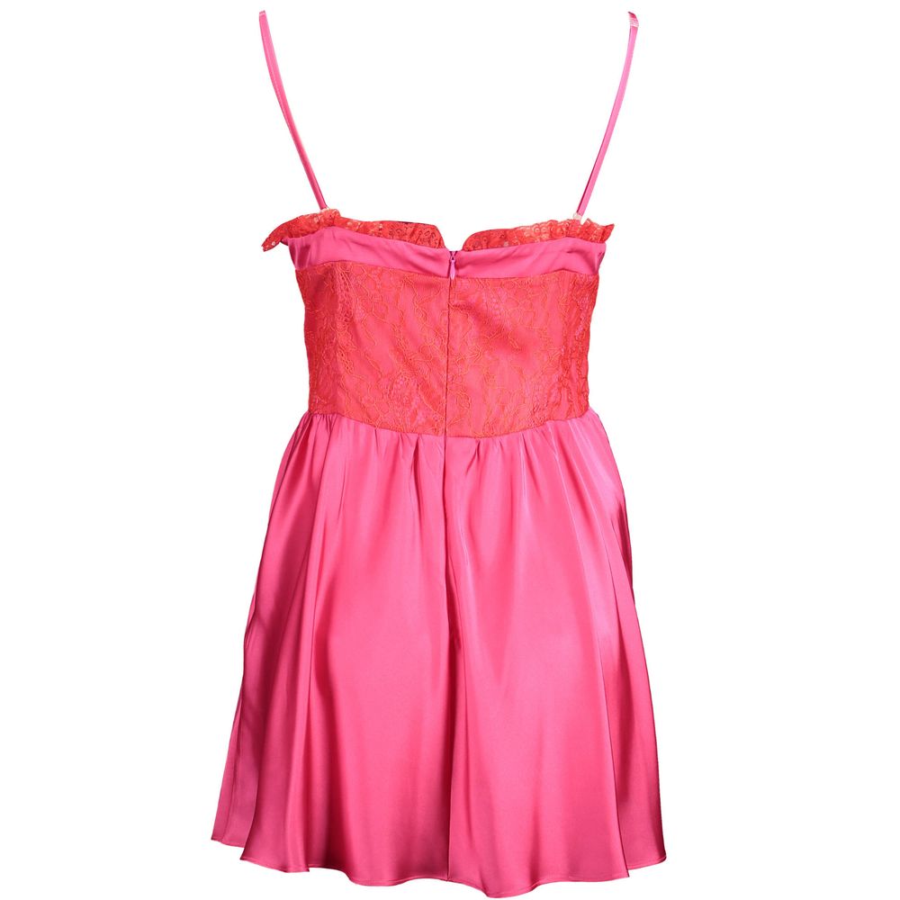 Pink Cotton Women Dress with Lace Detail
