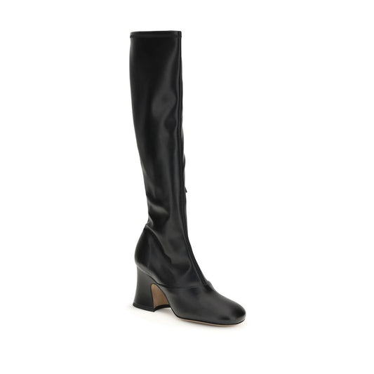 Black Leather High Heel Boots