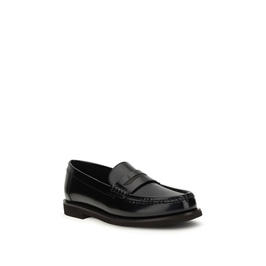 Black Leather Slip-On Loafers