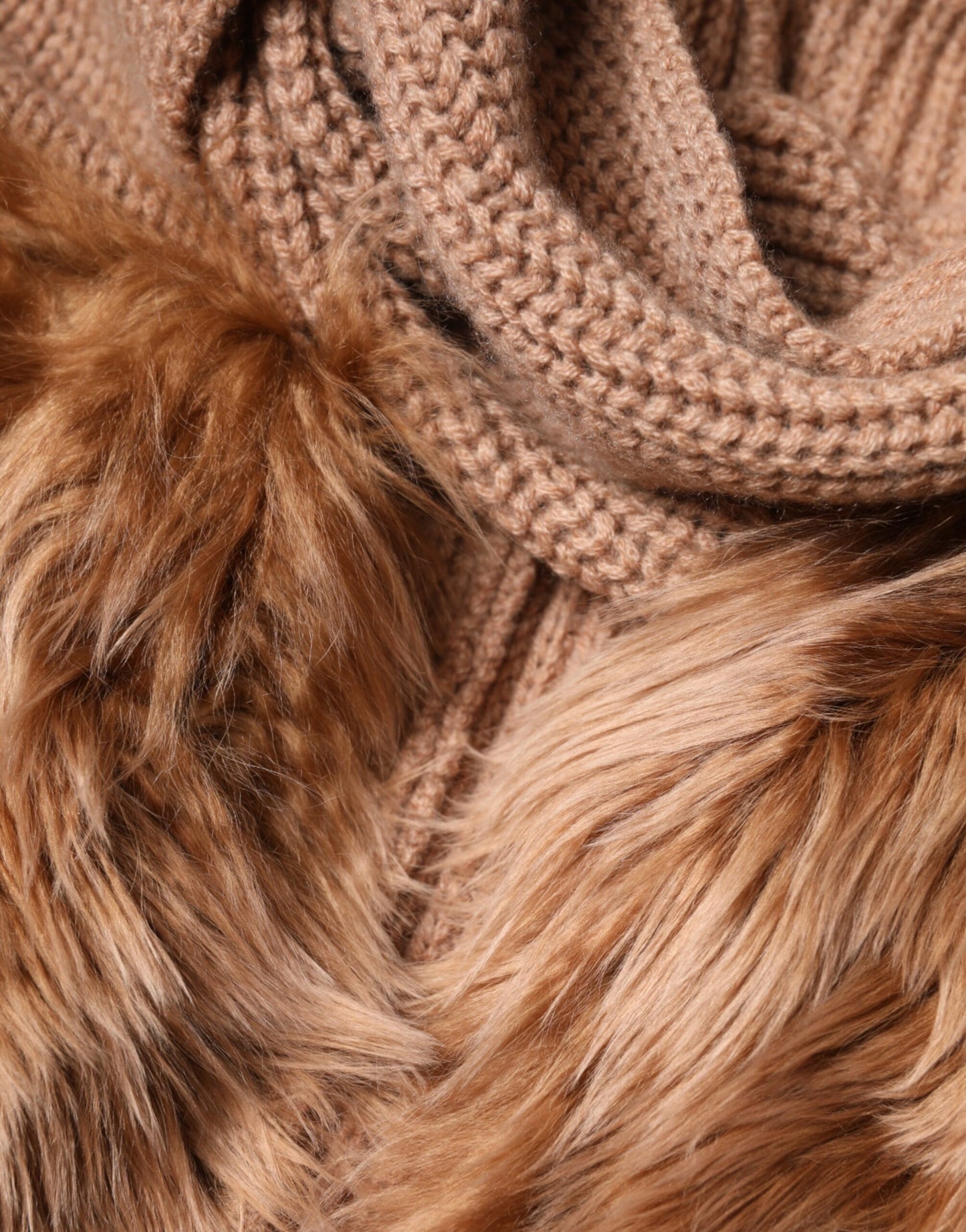 Brown Cashmere Knitted Fur Shawl Scarf