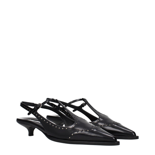Black Leather Mid Heel Pumps