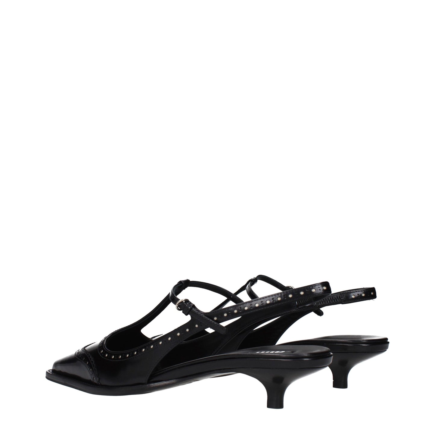 Black Leather Mid Heel Pumps