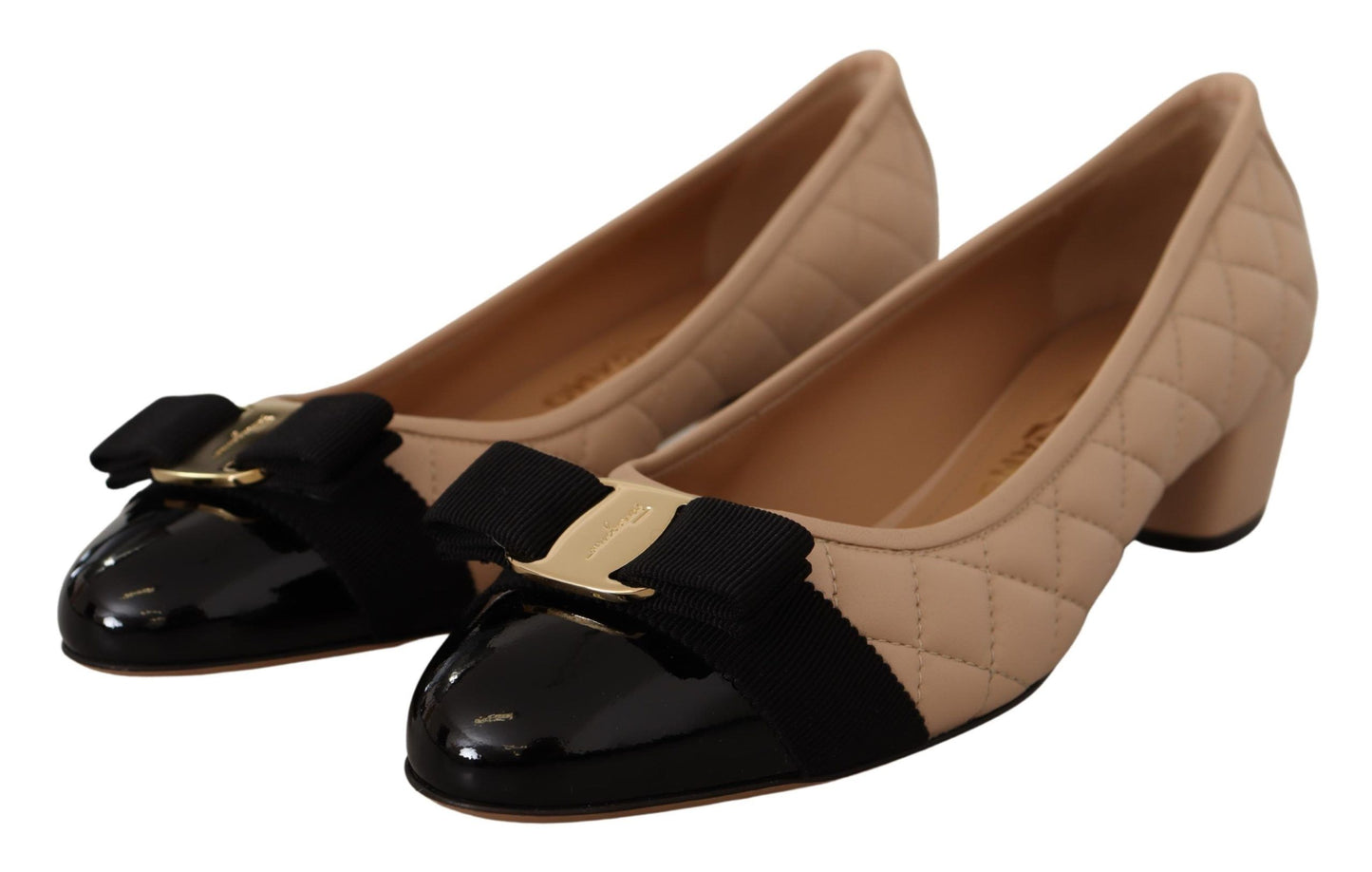 Elegant Quilted Leather Pumps in Beige and Black