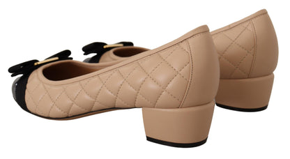 Elegant Quilted Leather Pumps in Beige and Black