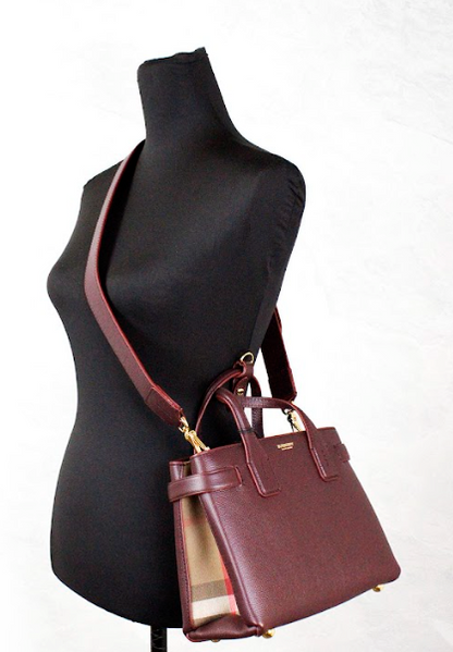 Banner Small Mahogany Red Leather Tote Crossbody Bag Purse