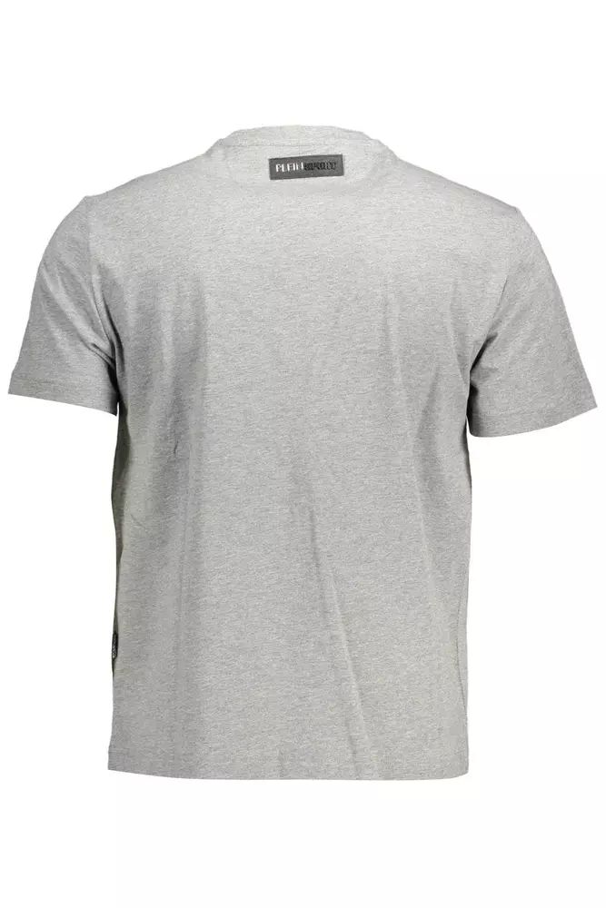 Sleek Gray Cotton Tee with Bold Details