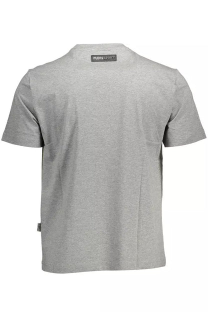 Sleek Gray Crew Neck Tee with Bold Accents