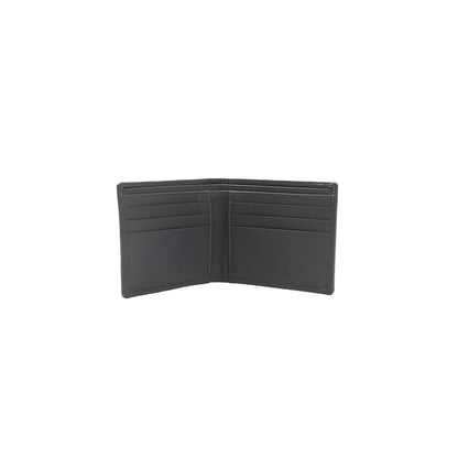 Sleek Gray Calf Leather Wallet with Logo