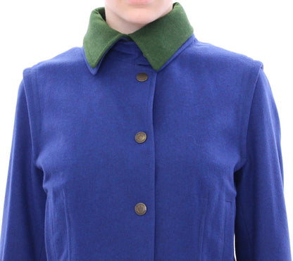 Elegant Blue Wool Jacket with Removable Collar
