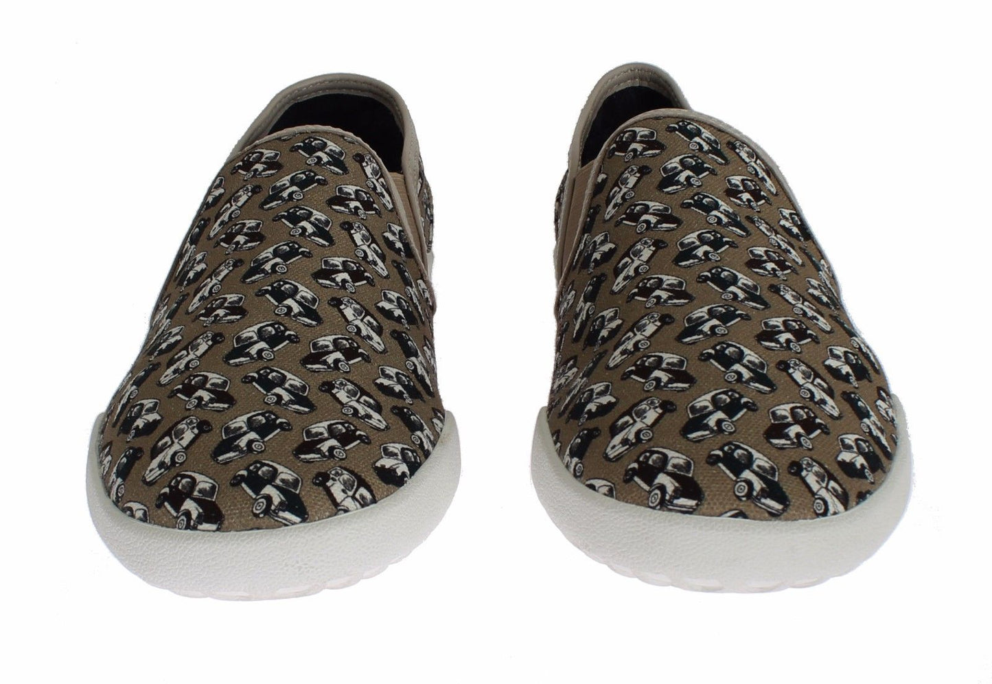 Dolce & Gabbana Beige Denim Car Print Loafers Sneakers Shoes