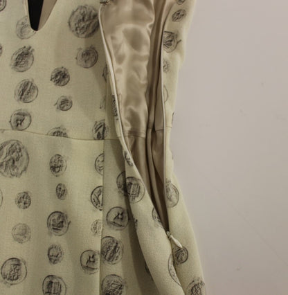 Elegant White Wool Shift Dress with Gray Print
