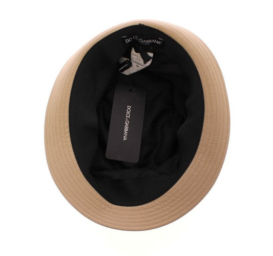 Beige Cotton Logo Fedora Trilby Hat