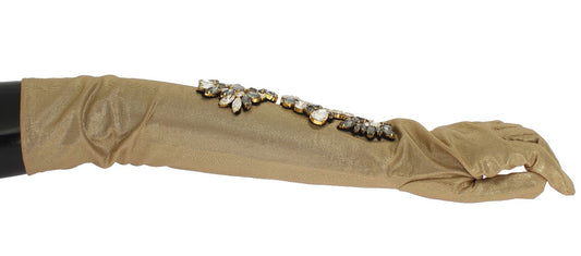Gold Floral Crystal Elbow Long Gloves
