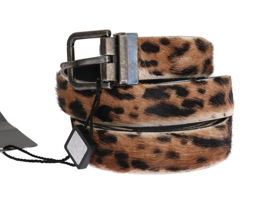 Brown Leopard Goat Hair Cayman Leather Belt