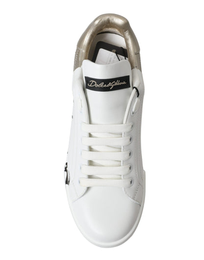 Elegant White & Gold Leather Sneakers