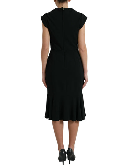 Elegant Black Stretch Cady Midi Dress