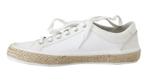 White Leather Cotton Sneakers