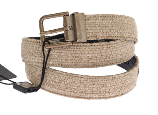 Beige Linen Leather Gold Belt