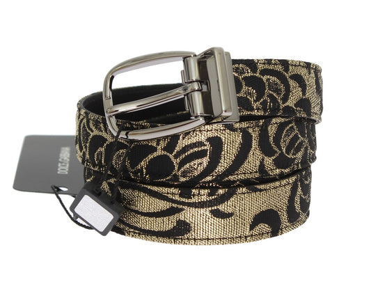 Black Leather Gold Brocade Belt