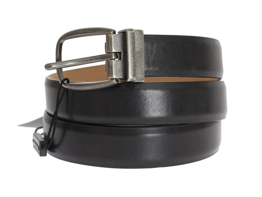 Black Leather Gray Buckle Belt