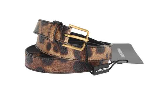 Dolce & Gabbana Brown Leopard Gold Buckle Belt