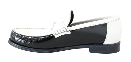 Black White Leather Loafers