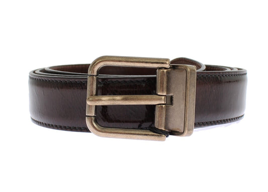 Brown Shiny Leather Gold Buckle Belt