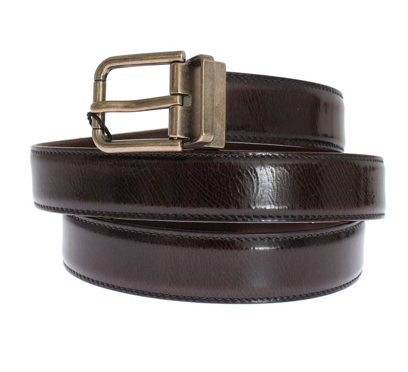 Brown Shiny Leather Gold Buckle Belt