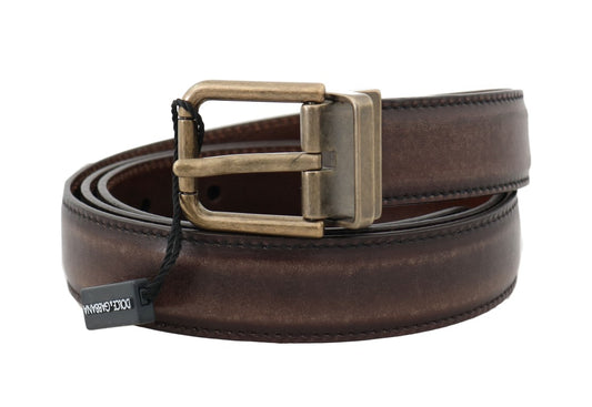 Brown Leather Gold Brushed Buckle Belt