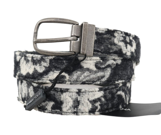 Black White Pattern Cotton Leather Belt