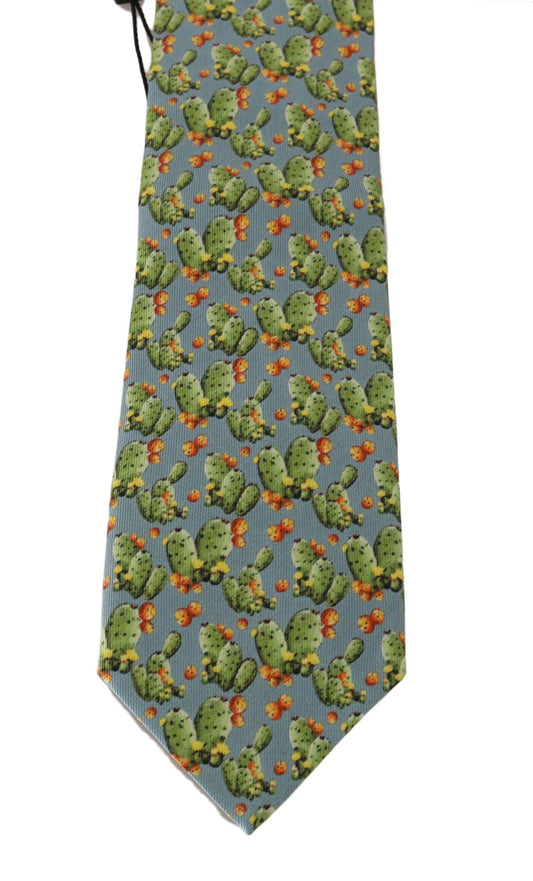 Blue Silk Cactus Print Tie