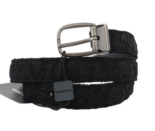Black Cotton Lace Leather Belt