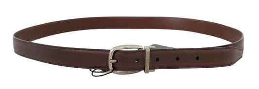 Brown Leather Gray Oval Buckle Belt