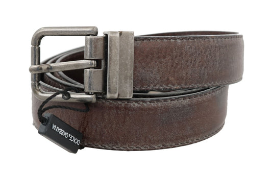 Brown Vintage Leather Silver Buckle Belt