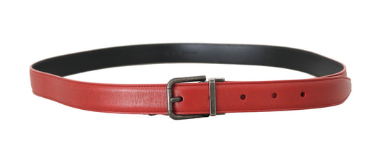 Dolce & Gabbana Red Leather Gray Brushed Buckle Mens Belt