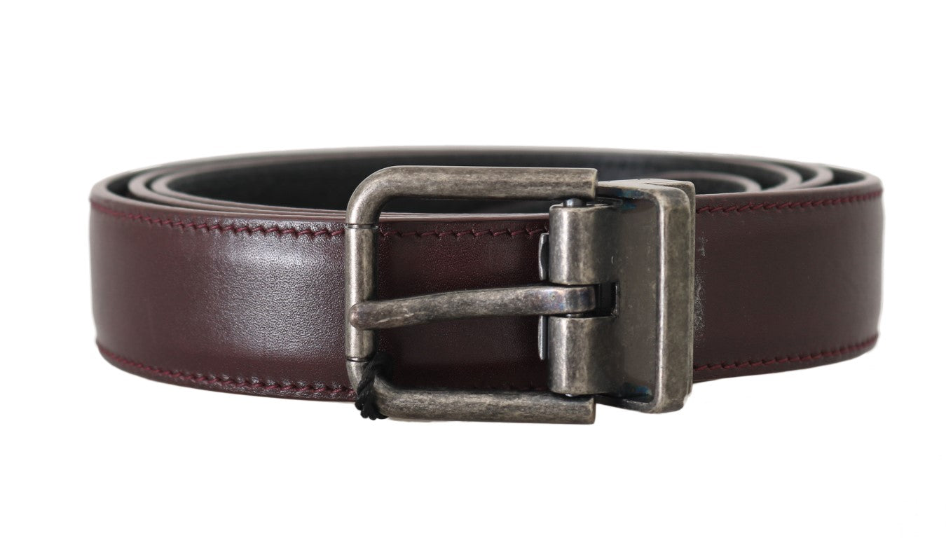 Thin Leather Belt with Loop, Buckle and Tip in Metal, Bordeaux